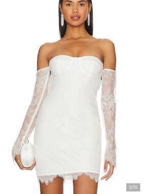 NEW Katie May Britt Bride Off the Shoulder Lace Sleeve Mini Dress Large